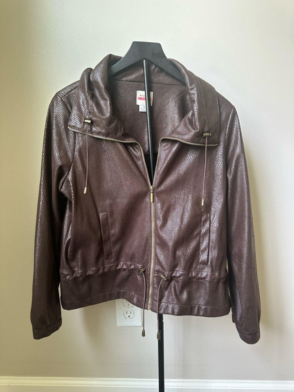 Ruby Rd. Dark Brown Faux Leather Zip Hoodie Jacket